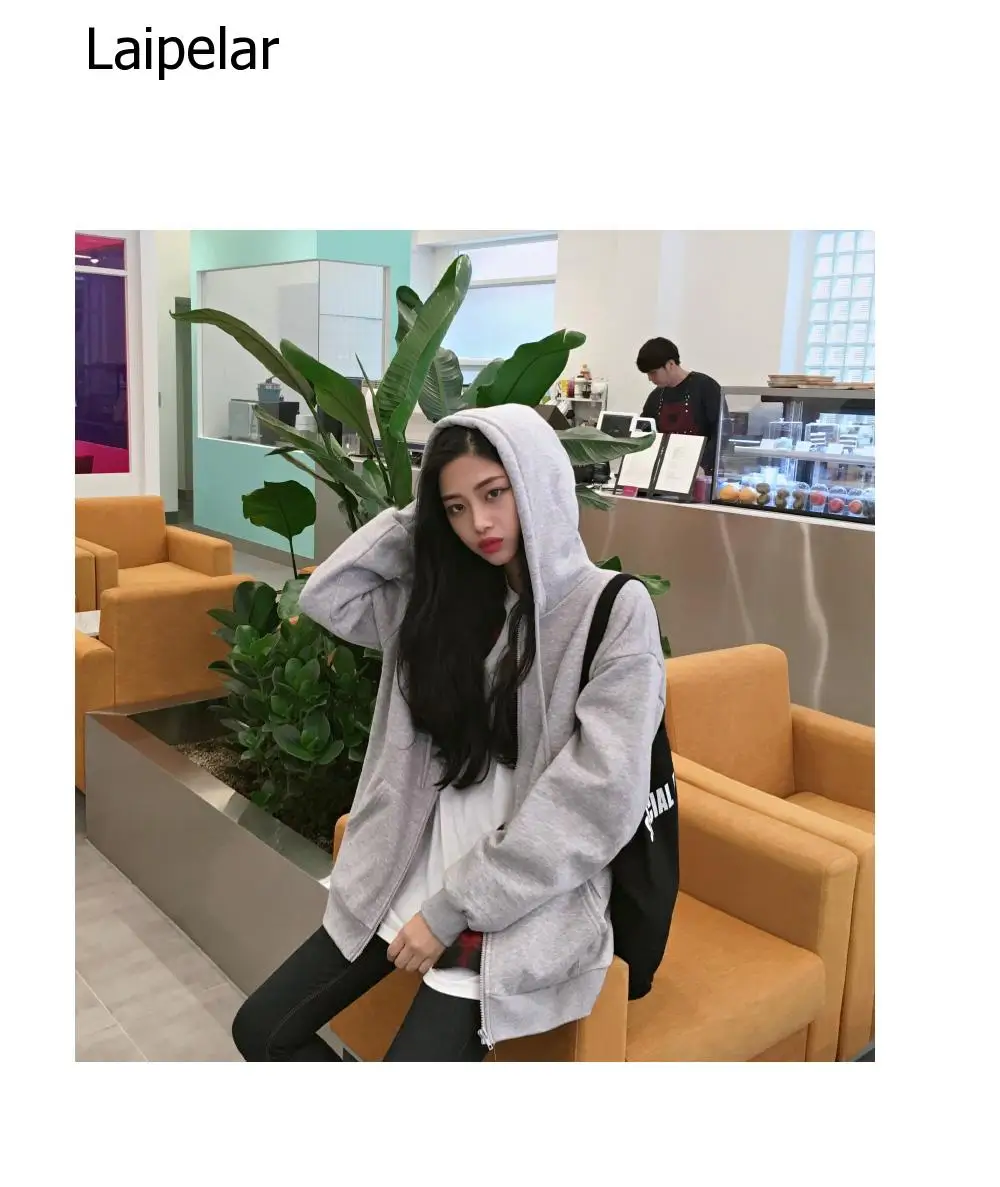 

New Korean Hoodies Coat Women Casual Loose Womens Jacket Hooded Sweatshirts Plus Zipper Oversized Top Autumn Outwear