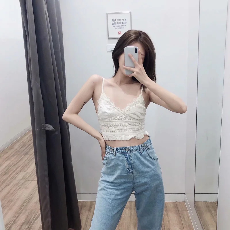 

MIOJIOTAXX 2021 Summer New European and American Style Lace Decorative Underwear Jacket Sling Y2k Top Womens Clothes High Street