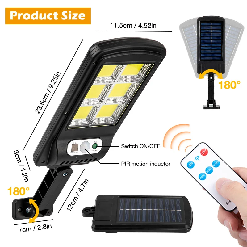 

LED Outdoor Solar Street Light Waterproof PIR Sensor Wall Lamp Human Induction COB Industrial Garden Square Highway Road Lamp
