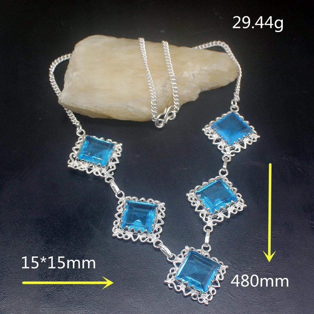 Gemstonefactory Jewelry Big Promotion Unique 925 Silver Amazing Multi Stone Blue Topaz Women Chain Necklace 48cm 202101535