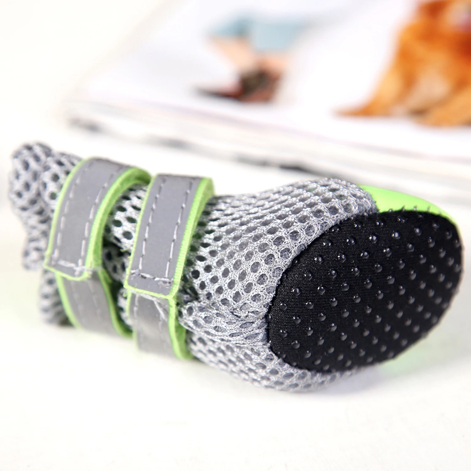 

New Pet Dog Shoes Boots Soft Nonslip Mesh Boots 2 Long Safe Reflective Straps Breathable 3 Set 12Pcs