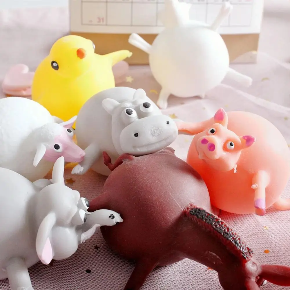 

Creative Kids Novelty Toys Cartoon Animal Blow Toy Soft Rubber Chicken Inflatable Hippo Squeeze Toy Decompression Toy