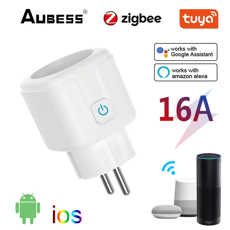 

AUBESS Zigbee Socket EU Plug Adapter Tuya Smart Home Wireless Remote Control Smart Socket Power Outlet Support Google Home Alexa