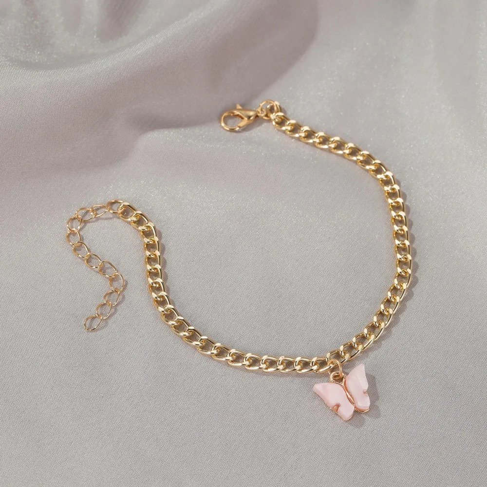 Цепочка женская с подвеской-бабочкой цветной акриловый анклеты на щиколотку