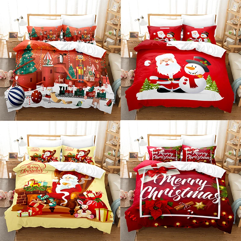 

Queen/King Size for Kids Santa Reindeer Christmas Tree Duvet Cover Textile Bedclothes Soft Bed Set Bedding Set Bed Decor Home