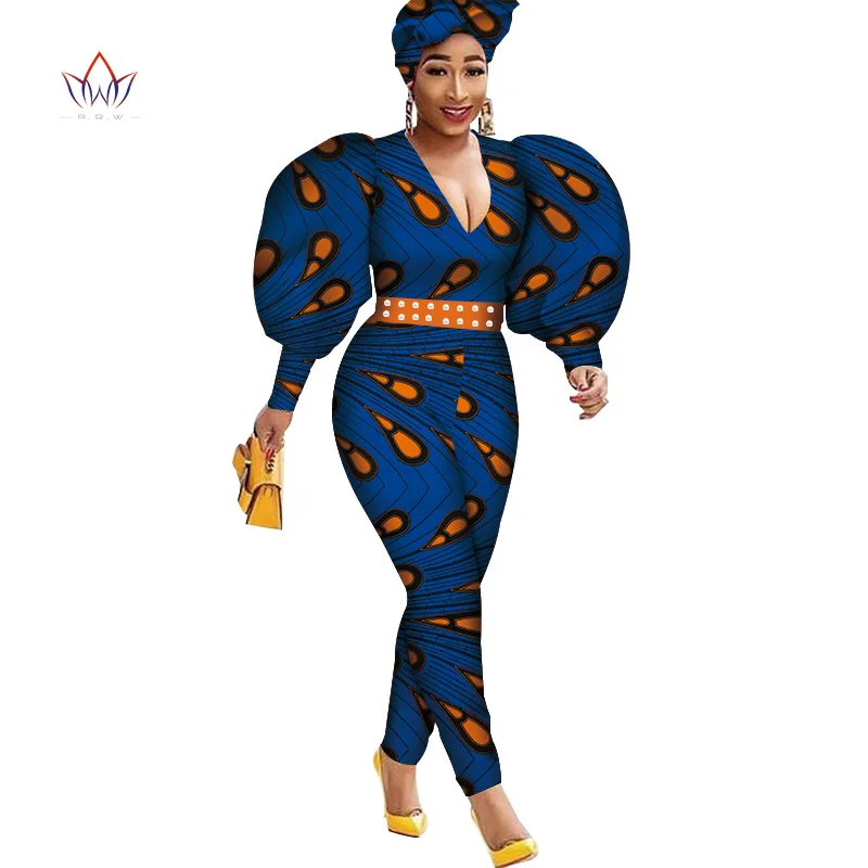 Женский комбинезон с длинными рукавами и буфами в африканском стиле принтом