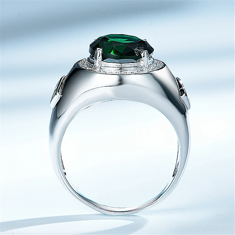 DY 925 Sterling Silver Ring Big Center Oval Gemstone Green Emerald CZ Luxury Fancy For Women Fashion Accessories Jewelry | Украшения и