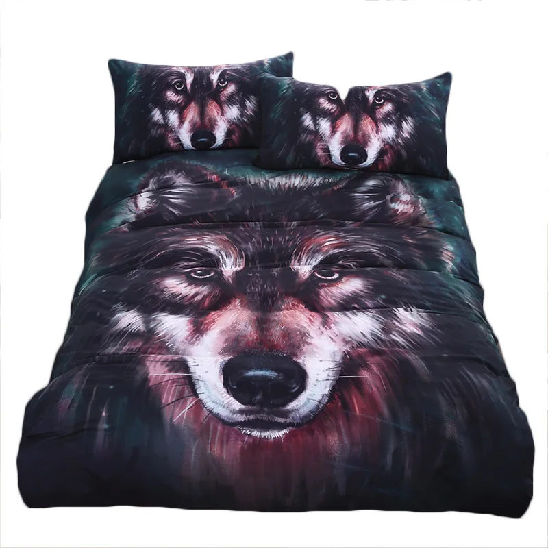 

Oil Painting Wolf Print Bed Cover Home Textile Quilt Cover with 2 Pillowcase Fashion Bedding 3 Piece Set 3D Printing Bed Cover