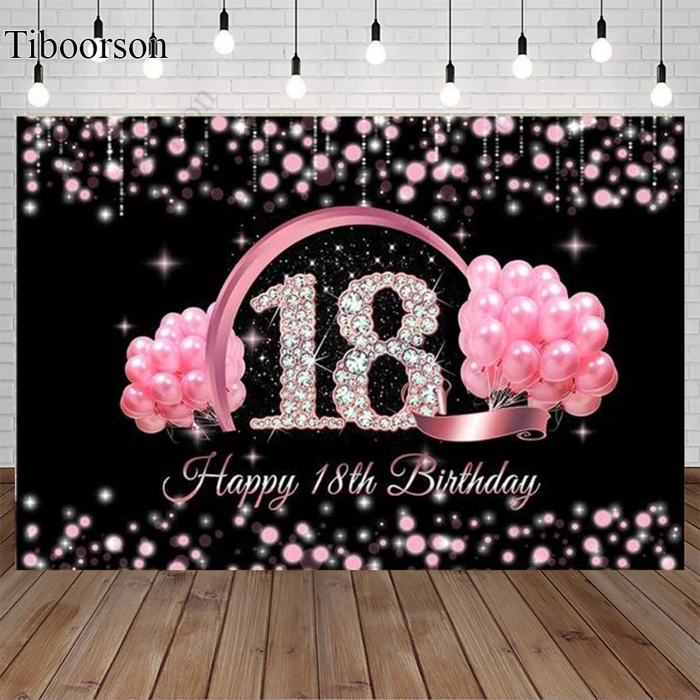 

Girl 18th Birthday Party Dessert Table Decoration Backdrop Glitter Pink Balloon Diamond Background for Studio Photocall Props