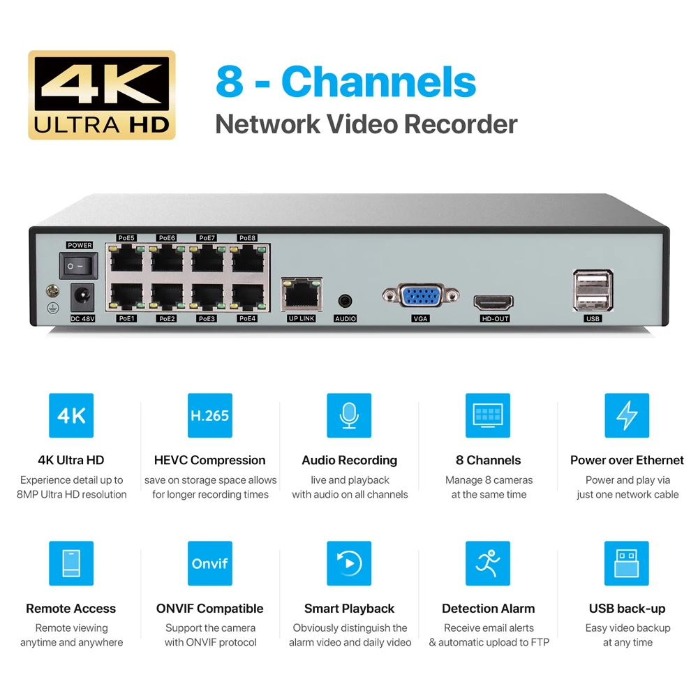 H.View сверхвысокой четкости 4K Ultra HD Poe IP Камера комплект 8CH видеонаблюдения s Системы