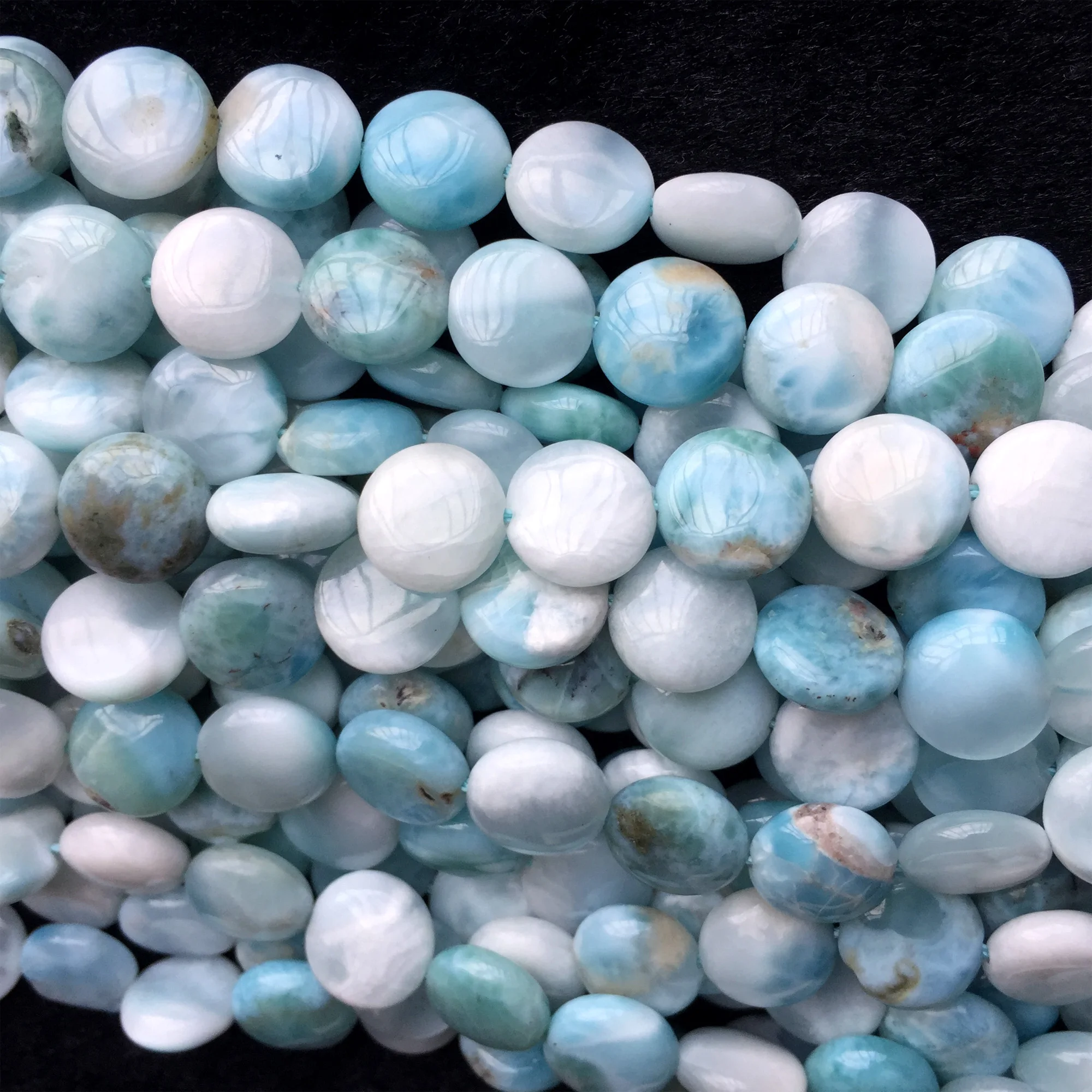 Высокое качество натуральный Синий Ларимар плоский диск монета ожерелье или