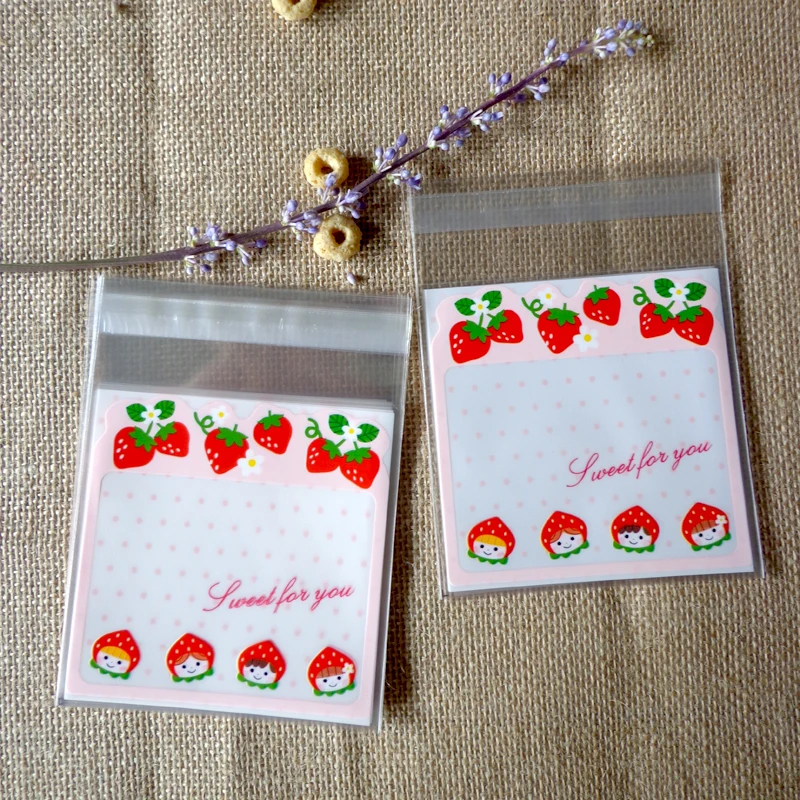 100 шт Клубничные пластиковые пакеты Спасибо печенье конфеты мешок самоклеющиеся