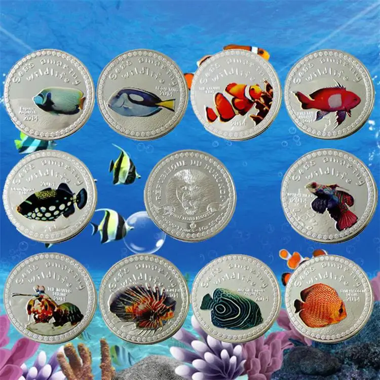 

Sea's Amazing Wildlife 2014 Commemorative Coins Colorful Angelfish Painted Badge