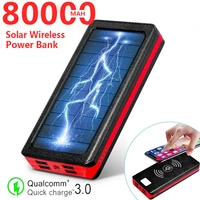 80000mah solar wireless power bank fast charger large capacity 4 usb led mobile phone charger external battery for xiaomi iphone