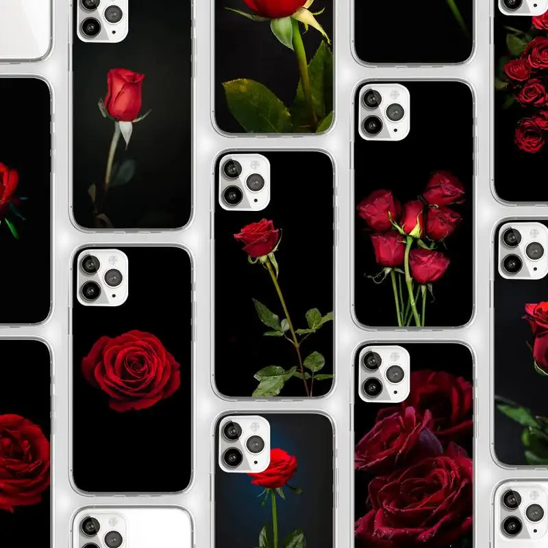 

Rose red romantic lover Phone Case Transparent soft For iphone 12 11 13 7 8 6 s plus x xs xr pro max mini