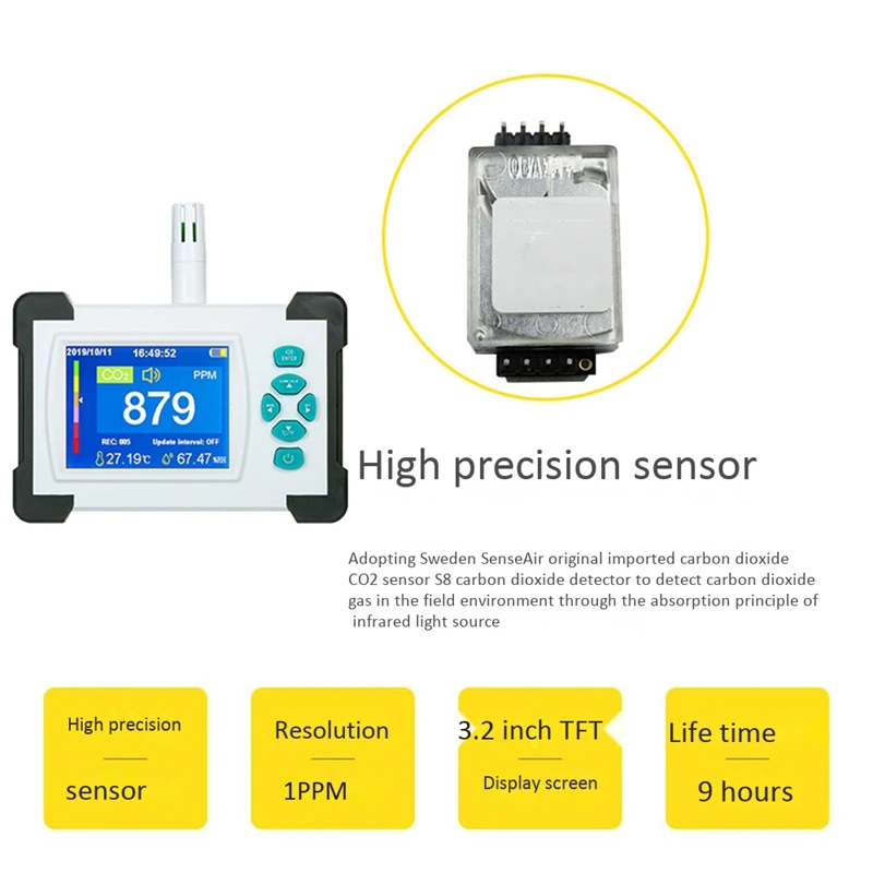 

CO2 Detector Tester for Digital Carbon Dioxide Meter Air Quality Detector with Storagecase Air Quality CO2 Sensor