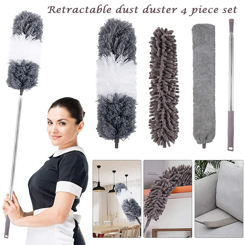 

4PCS Microfiber Duster with Stainless Steel Extension Pole Bendable Dusters Lightweight for Cleaning Ceiling Fan Blinds VA88