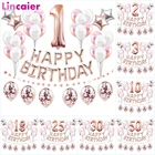 37 шт., розовое золото с цифрами 1, 2, 3, 4, 5, 6, 7, 8, 9, 10, 16, 18, 21, 25, 30, 40, 50, 60 воздушных шаров, украшения для 1-го дня рождения, для детей, мальчиков, девочек и взрослых