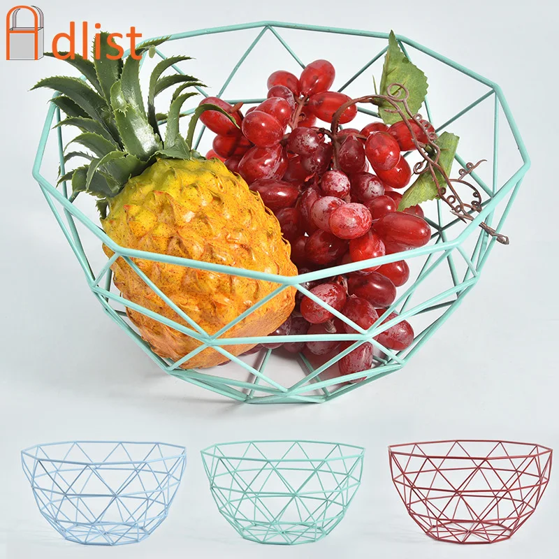 

2/6PC Fruit Basket Container Bowl Wire Metal Kitchen Drain Rack Vegetable Storage Holder Snack Table Fruit Plate Desktop Display