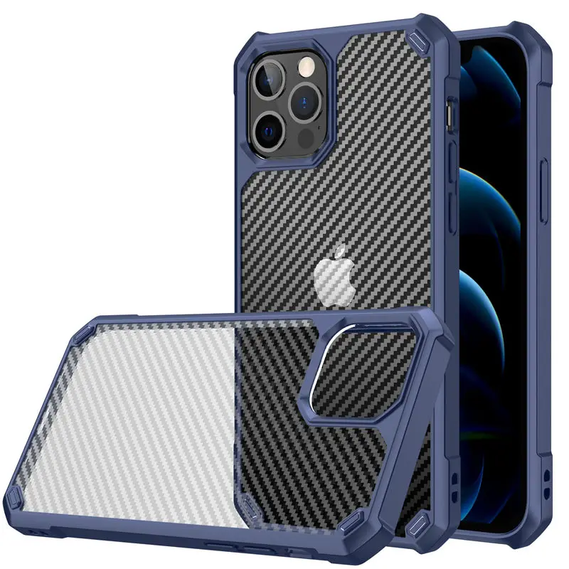 Противоударный чехол из углеродного волокна для iPhone 12 Pro Max 11Pro Mini XR XS X 7 8 Plus SE 2020