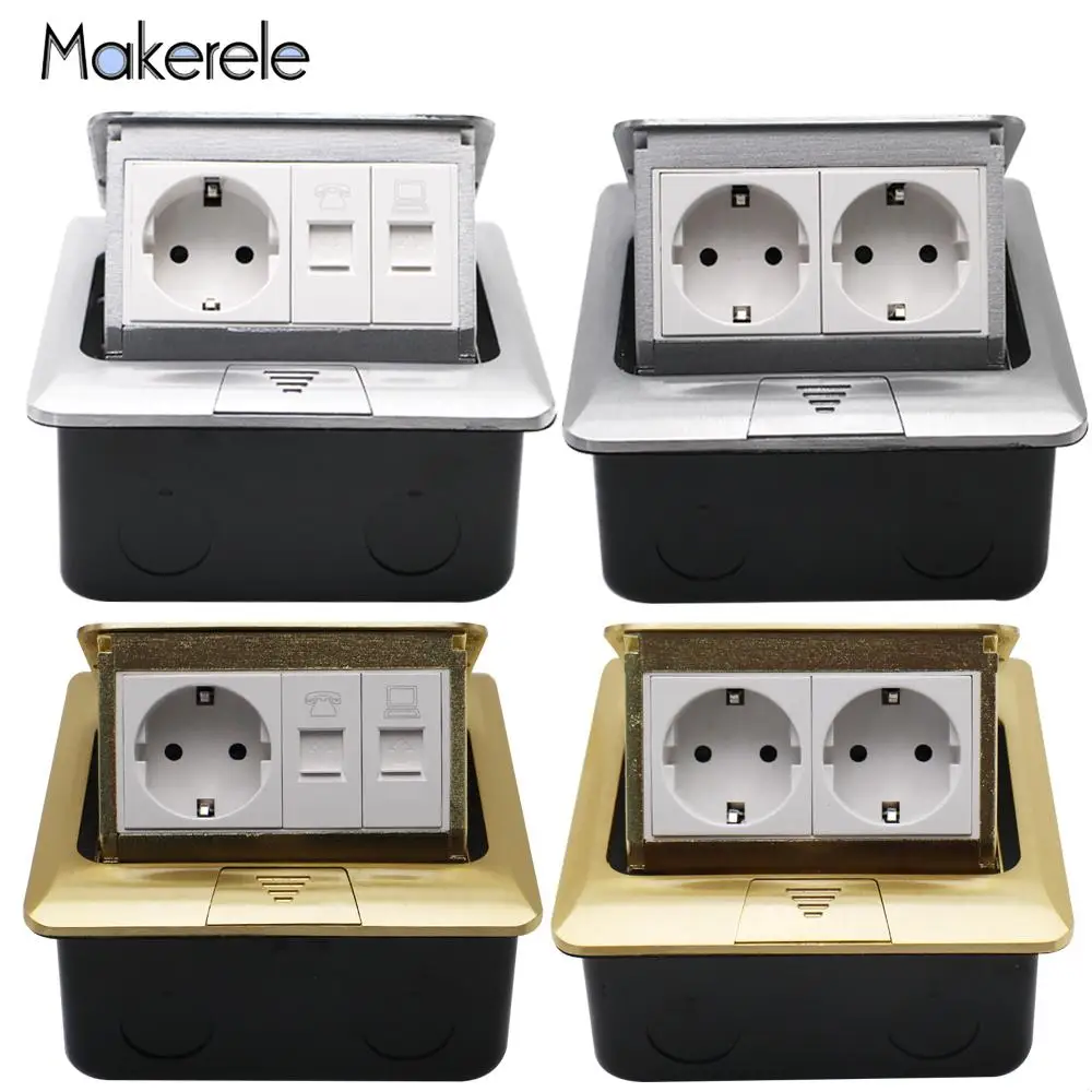 

CC8-AC8 Тип 16A Алюминий/Кроппер Быстрый всплывающий стандарт ЕС розетка для пола розетка для телефона RJ45 Интернет-порт 2-ходовые розетки