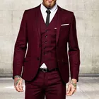 Мужская мода винно-красный, Бургунди для мужчин костюмы тонкая облегающая формальная обувь, изготавливаемая на заказ жениха для выпускного 3 предмета мужской пиджак + брюки + жилет