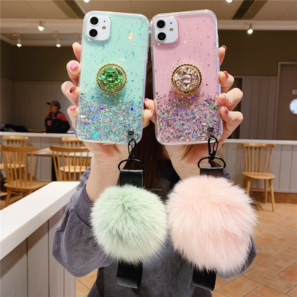 

Wristband Phone Case For Samsung A9 A7 2018 Glitter A6 Plus A8 A60 A30 A20 A50 A40 A10 A2 A70 A80 A90 A51 A71 A81 A91 Ring Stand