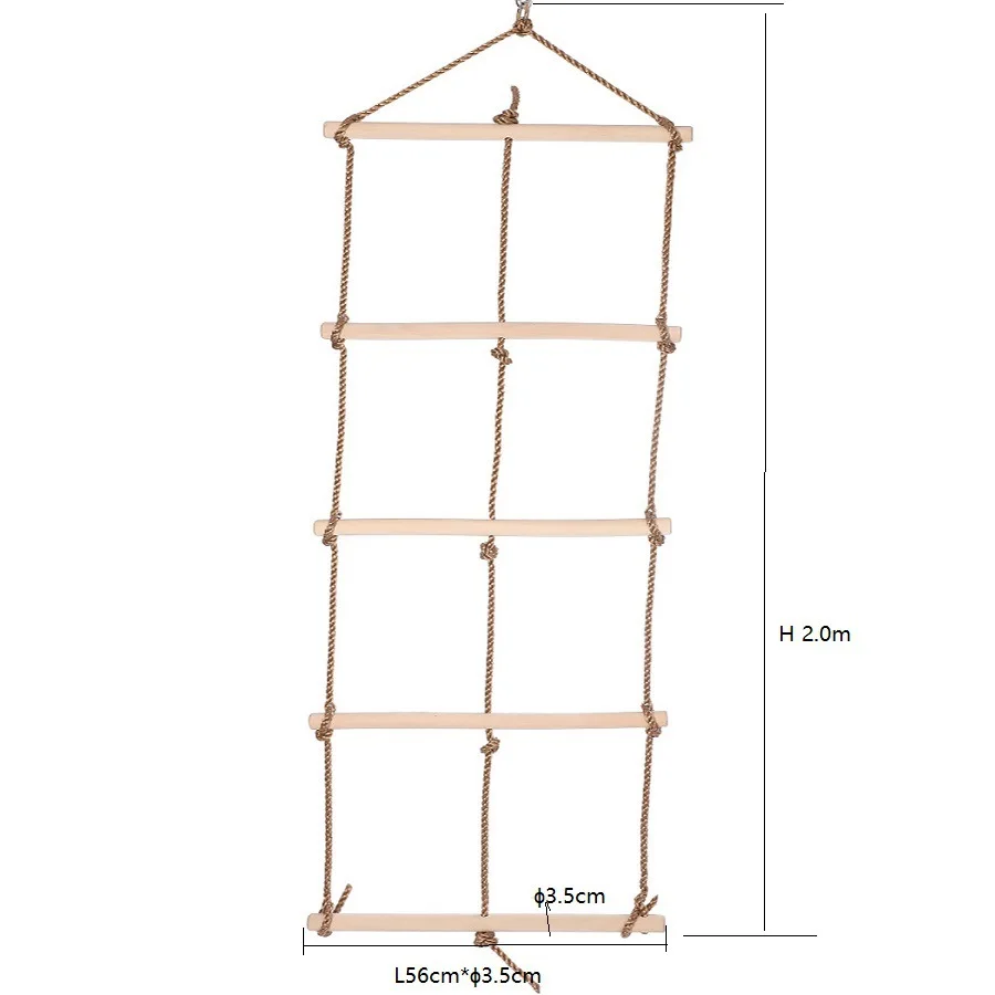 

Outdoor Wooden Children'S Climbing Ladder, Sports Children Climbing Single-Head Five-Speed Three-Rope Climbing Ladder