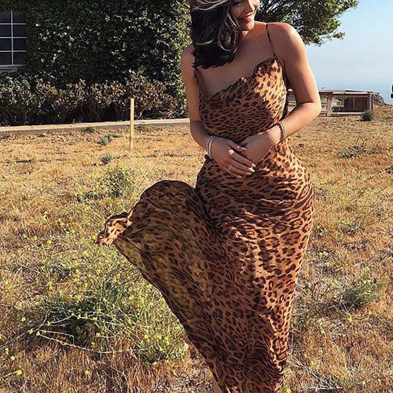 

Женское прозрачное леопардовое облегающее платье, сексуальное длинное платье с V-образным вырезом, летнее облегающее платье на шнуровке с о...