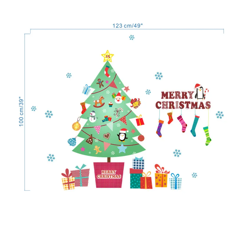 Рождественская елка чулок снежинки настенные Стикеры для магазина украшения
