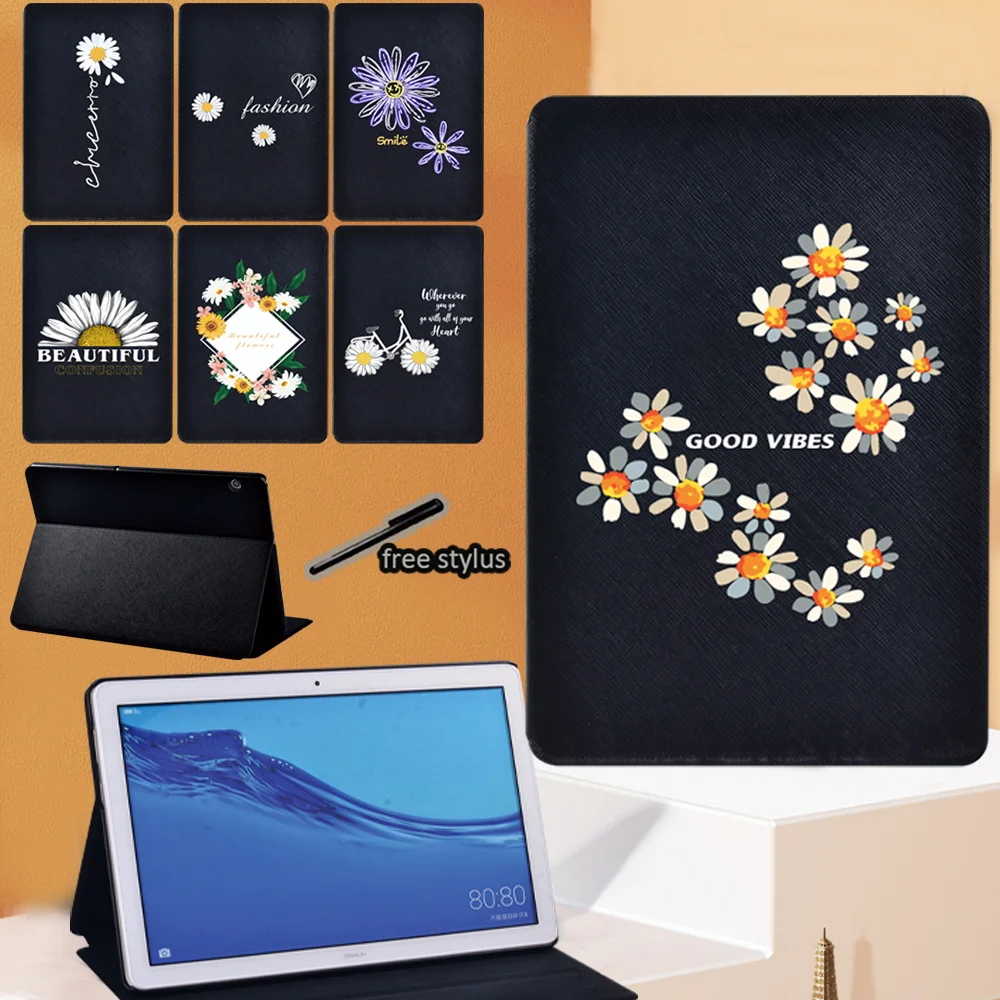 

Daisy Pattern Flip Tablet Case For Huawei MediaPad T3 8.0/T3 10/T5 10/M5 Lite 10.1/M5 10.8 PU Leather Casual Stand Fold Cover