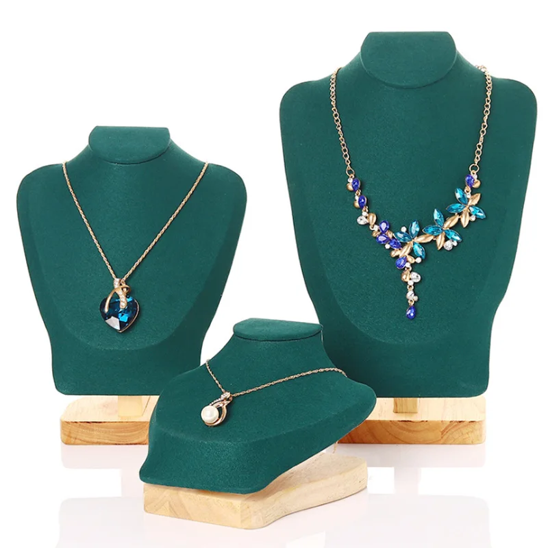 

Wooden 3pcs/Lot Green Velvet Necklaces Display Stand Rack Pendants Jewelley Display Holder Jewelry Box Organizer Props Wholesale