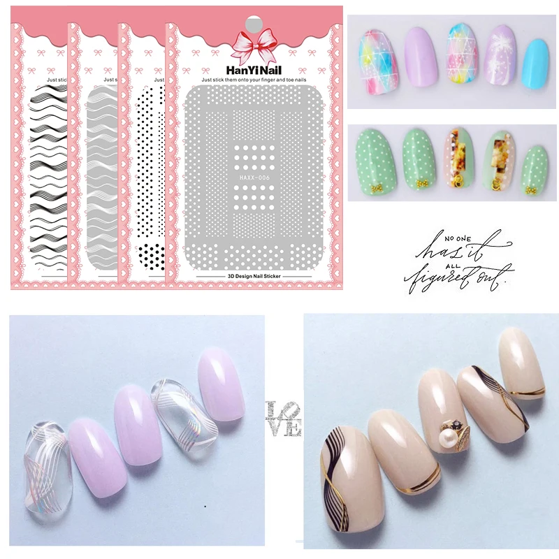 Japanese Series Black White Sticker Decals Tips Wave Nail Art Decoration Design Round Self Adhesive Sticksers For | Красота и