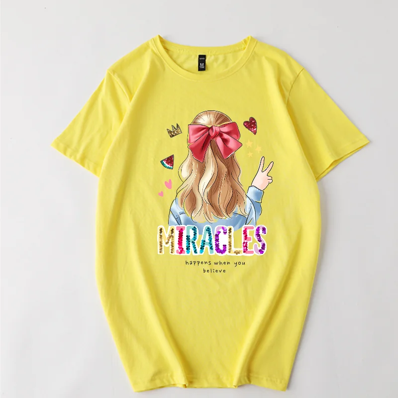 

Women's Beautiful Harajuku Cute Cartoon Printed O-Neck Top 100% Cotton Summer Clothing Casual Loose-Fit Short-Sleeve T-Shirt