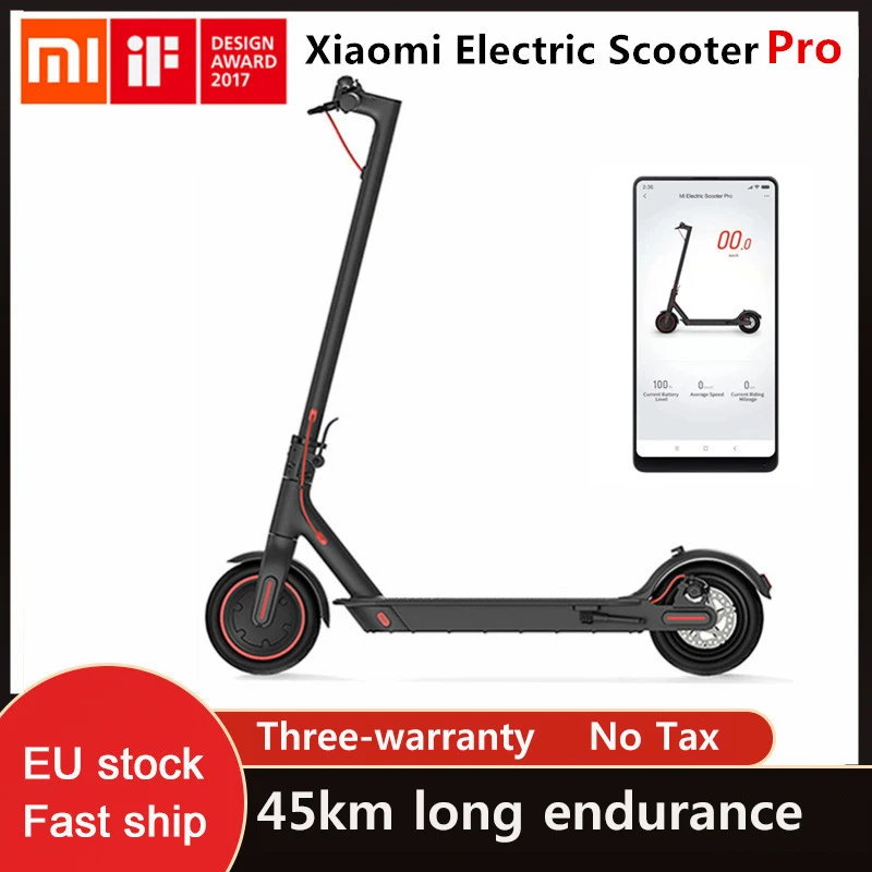 Электрический скутер Xiaomi m365 PRO черный умный складной перезаряжаемый долговечный