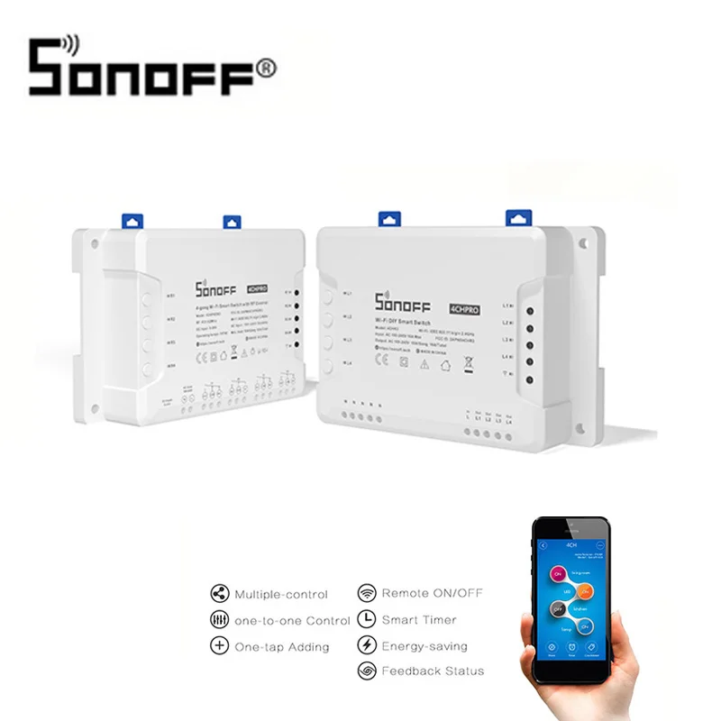 

Беспроводной Таймер SONOFF 4CH PROR3, 433 МГц, 10А/2200 Вт, 4 канала, Wi-Fi, умный таймер, Домашний Светильник, приложение EweLink, дистанционное управление