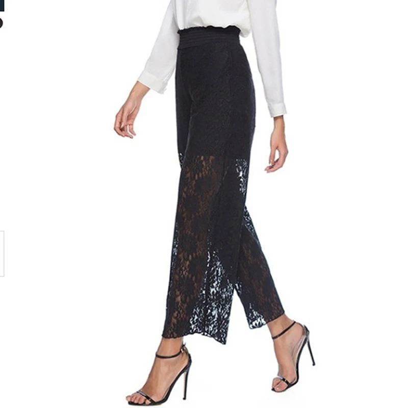 Прозрачные сексуальные кружевные брюки связанные крючком женские черные