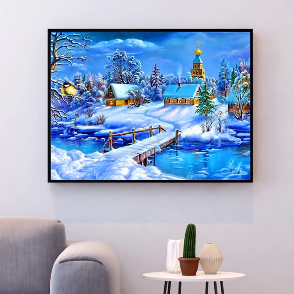HUACAN картина маслом по номерам снег пейзажи DIY рисунок на холсте Картина маслом зима Ручной росписью Подарок