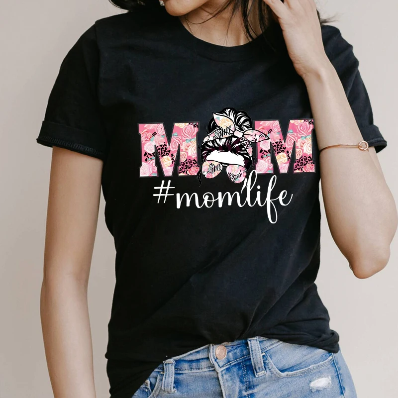 Женская модная прическа Повседневная футболка с коротким рукавом и принтом