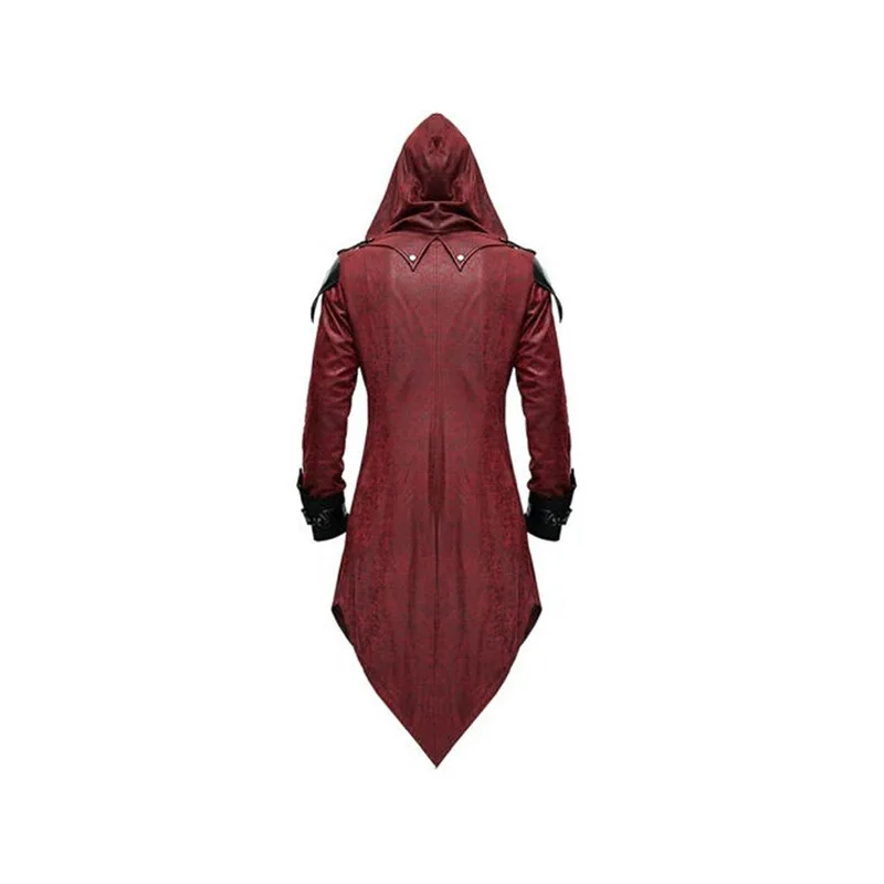 Готический костюм-смокинг Тренч отложной воротник с капюшоном кожаная куртка