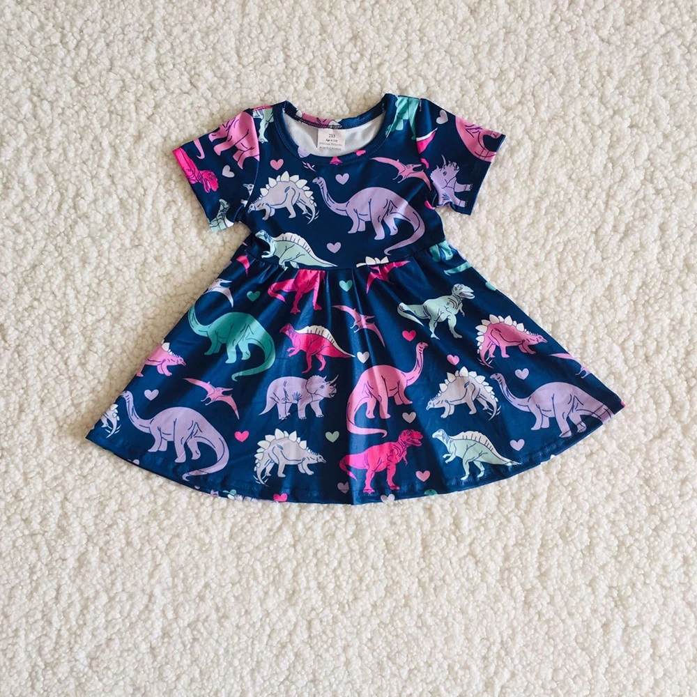 

2021 RTS Valentines Baby Girls Heart Print Short Sleeve Knee Length Holiday Children One Piece Colorful Design No MOQ Drop Ship
