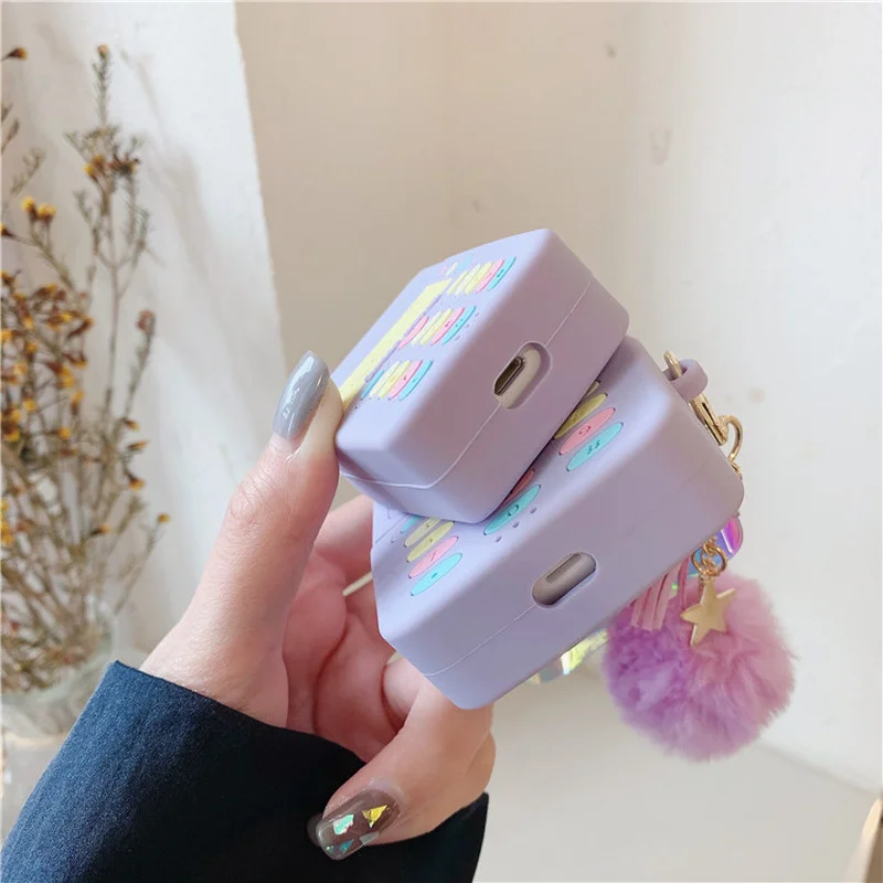 

3D Cute Pink Love Heart Kid Girl Gift + Hairball Cover for Wireless Earphone Case for Apple AirPods Pro 3 for AirPods 1 2 Cover