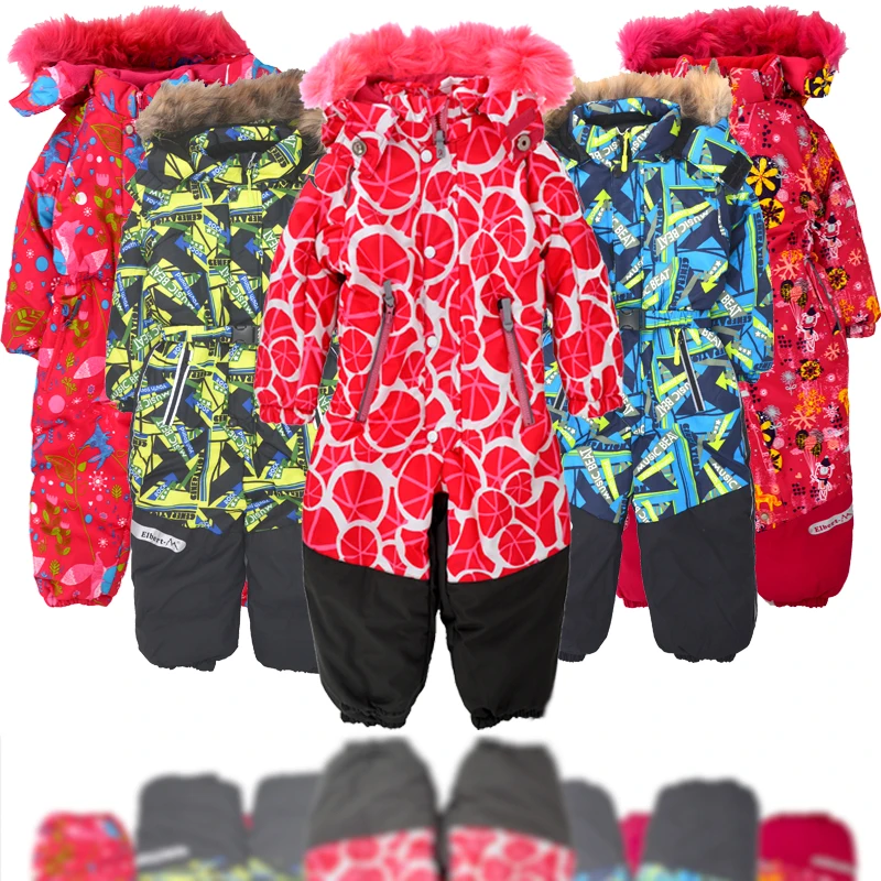 Детский цельный лыжный костюм плюс бархатный стеганый мягкий ветрозащитный
