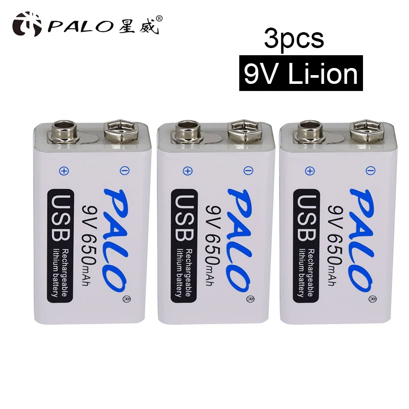 PALO USB 9V Батарея Micro USB Перезаряжаемые 9V 6F22 Батарея литий-ионный аккумулятор 650mah Для мультиметр микрофон Пульт дистанционного управления - Цвет: 3pcs