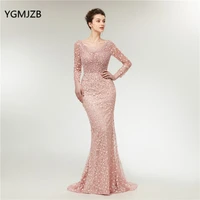 long sleeves evening dresses luxury 2020 mermaid heavy crystals beading lace arabic women formal party prom gowns