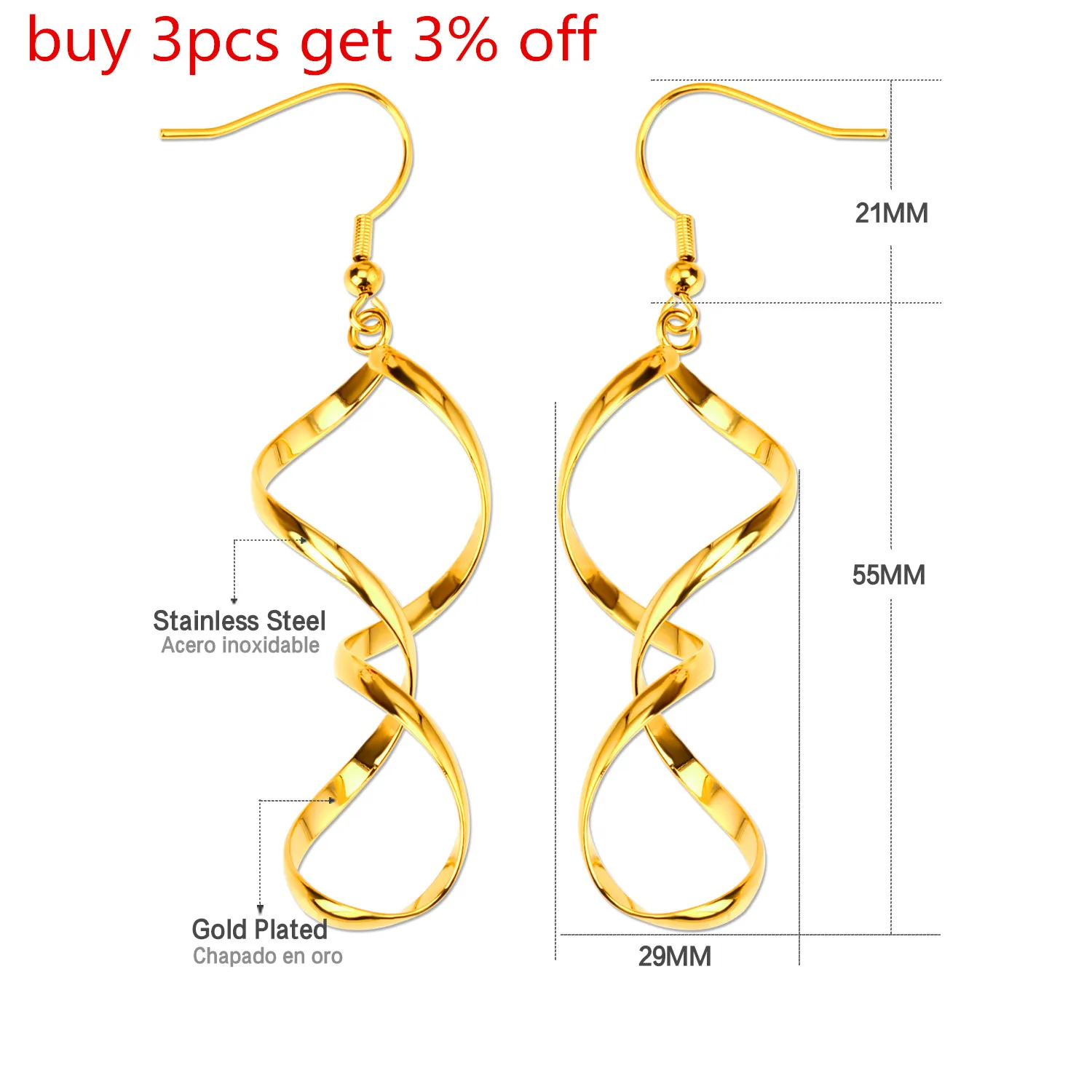 Серьги клипсы LUXUSTEEEL из нержавеющей стали уникальный стиль золотистого цвета