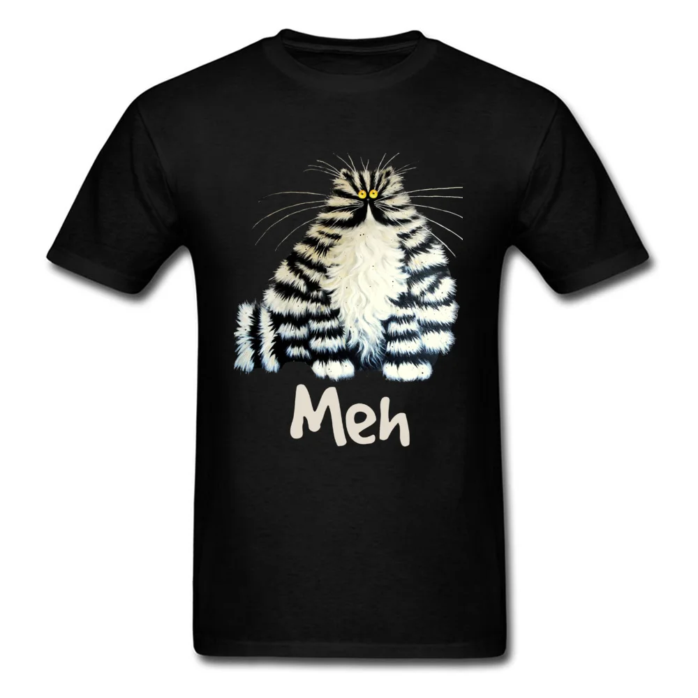 Meh Cat Funny T Shirt 100% Cotton Fabric O-Neck Mens T Shirt Classic Tees Happy New Year Christmas T-Shirt for Men Customized