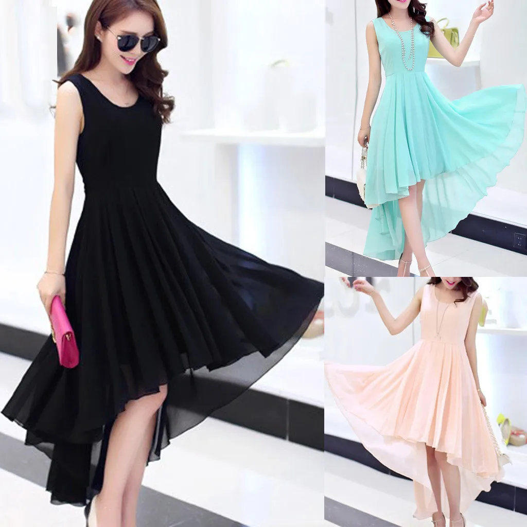 2019 женское летнее платье сексуальное без рукавов с асимметричным подолом