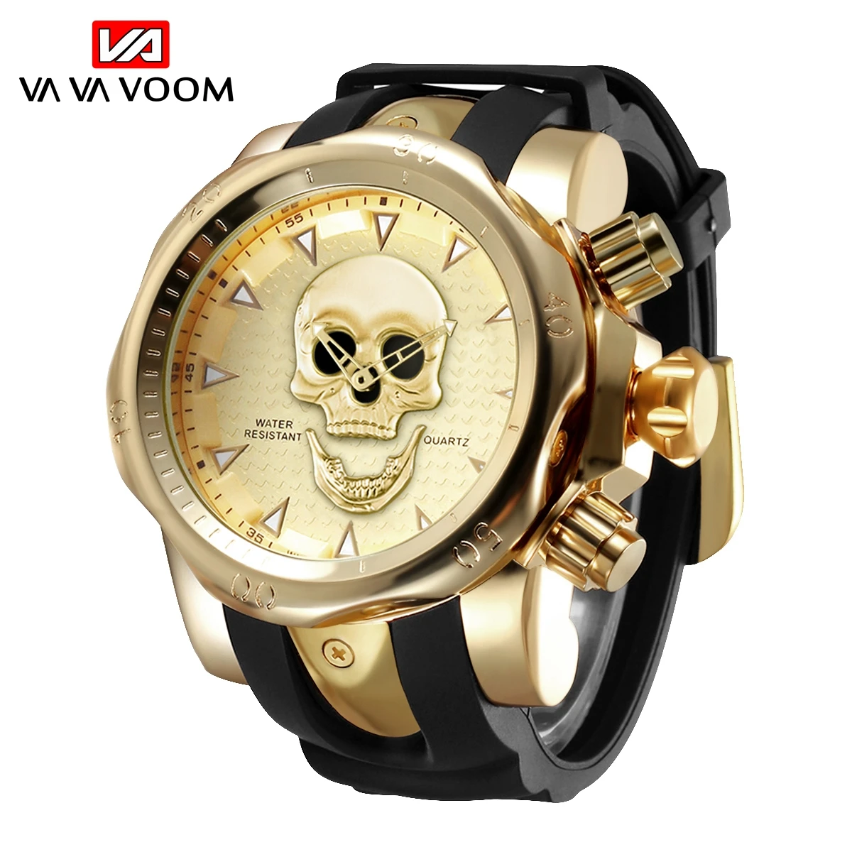 51mm Big Dial Gold Black Silicone Band Rubber Sport Watch Skeleton Skull Head Men Fashion Silica gel Relogios Masculinos Watches | Наручные