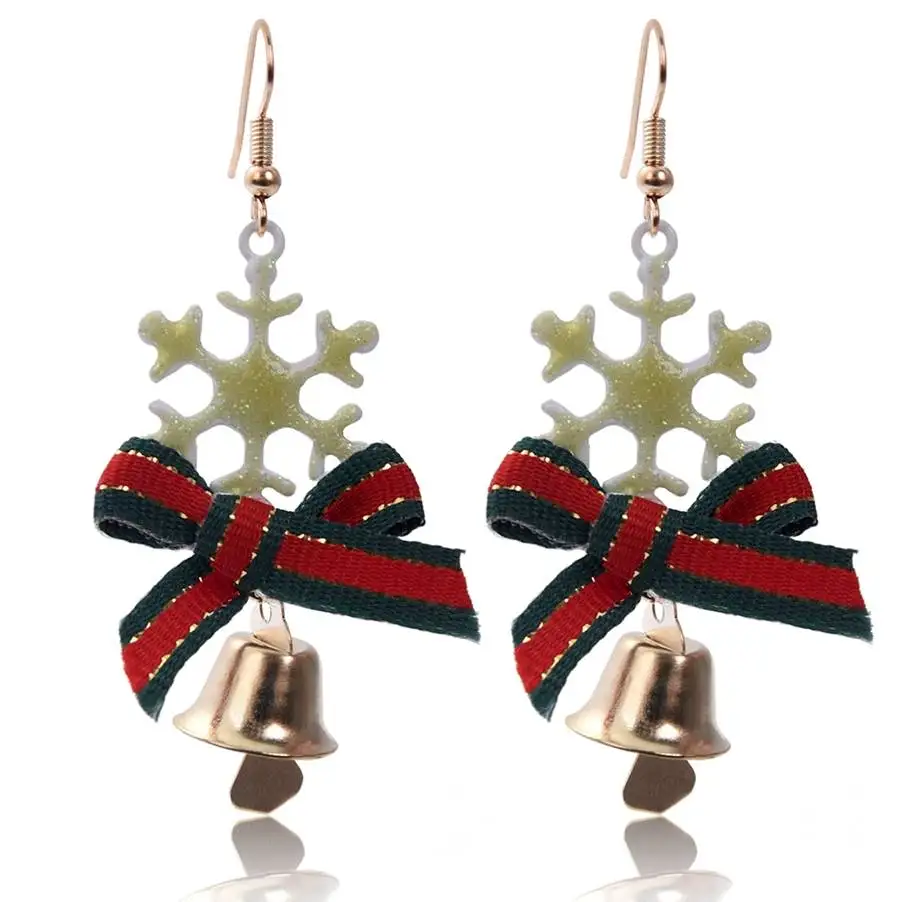 Рождественская Снежинка Jingle Bell Украшение Висячие серьги Модные богемные длинные